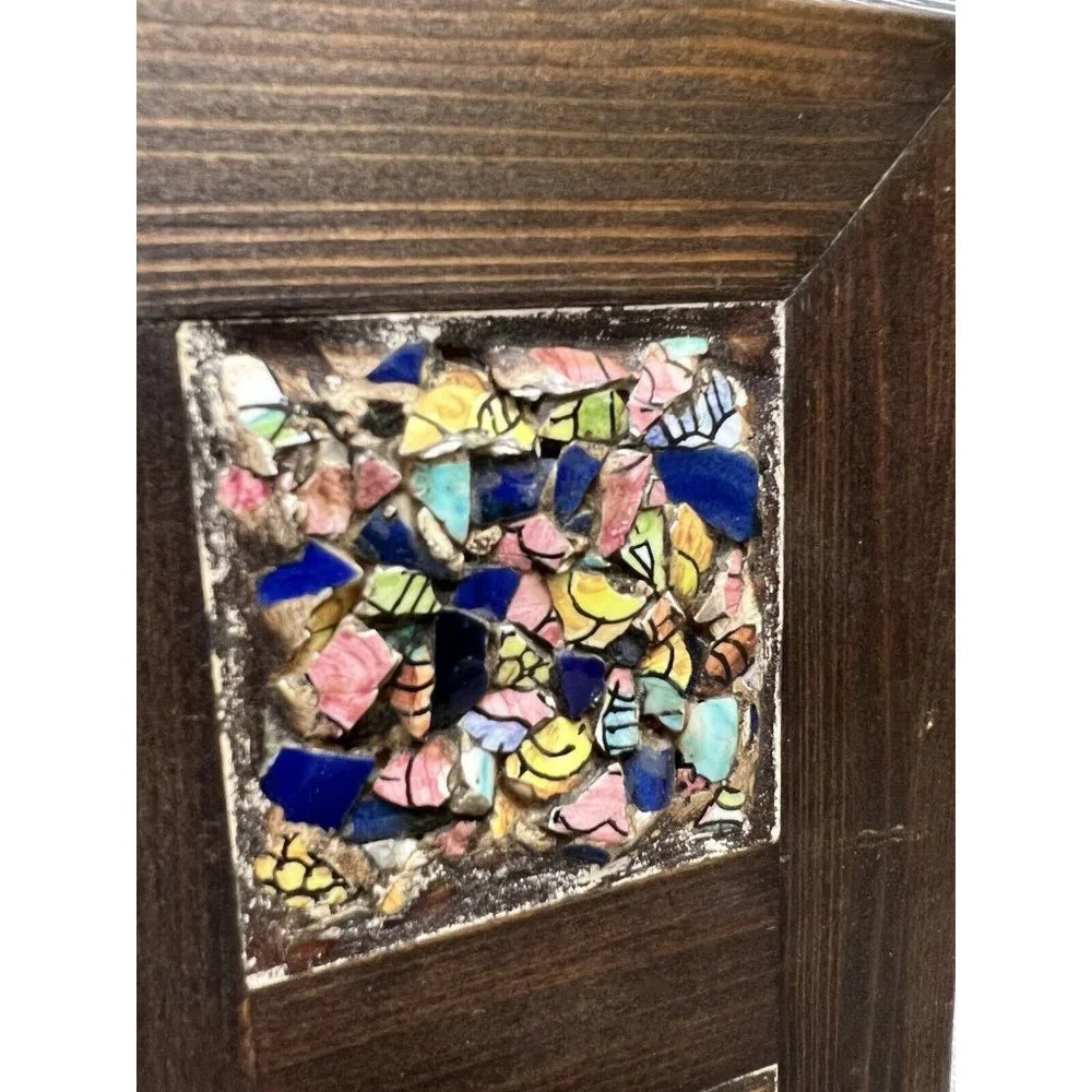 Wooden Mirror with Ceramic Tiles Made In Spain 13.25” X 8” Boho Wall Decor